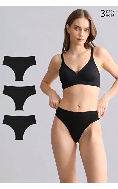 Mısırlı Modal By TENCEL HERA Gizli Lastikli 3'Lü Tanga Siyah