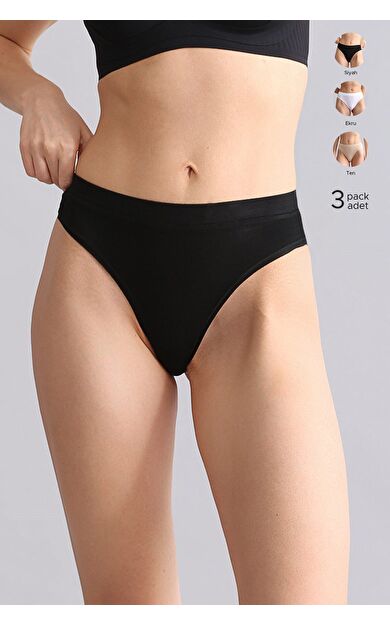 Mısırlı Modal By TENCEL HERA Gizli Lastikli 3'Lü Tanga Siyah/Beyaz/Ten
