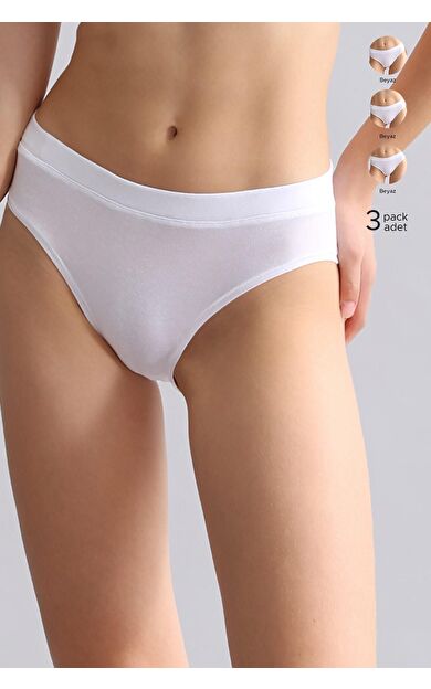 Mısırlı Modal By TENCEL HERA Gizli Lastikli Brazillian 3'Lü Külot Beyaz