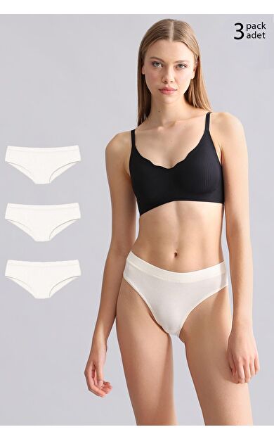 Mısırlı Modal By TENCEL HERA Gizli Lastikli Brazillian 3'Lü Külot Ekru
