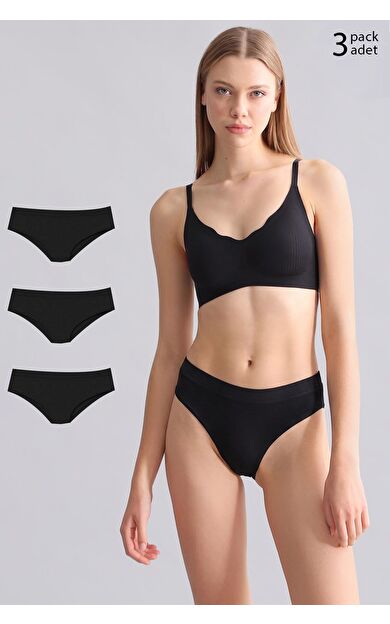 Mısırlı Modal By TENCEL HERA Gizli Lastikli Brazillian 3'Lü Külot Siyah