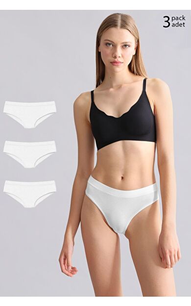 Mısırlı Modal By TENCEL HERA Gizli Lastikli Brazillian 3'Lü Külot Beyaz