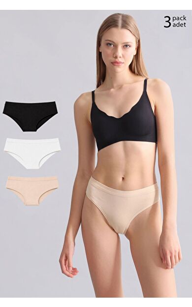 Mısırlı Modal By TENCEL HERA Gizli Lastikli Brazillian 3'Lü Külot Siyah/Beyaz/Ten