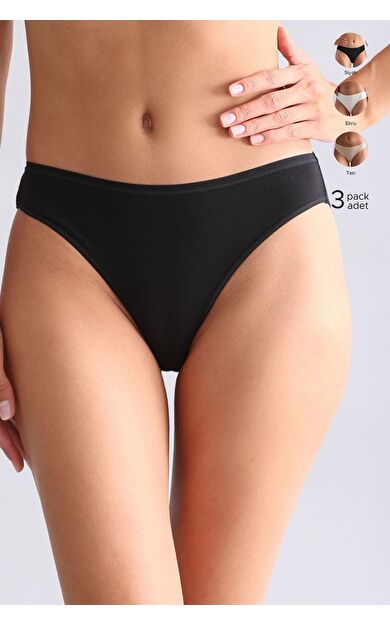 Mısırlı Modal By TENCEL HERA İnce Lastikli 3'Lü Brazillian Külot Siyah/Beyaz/Ten