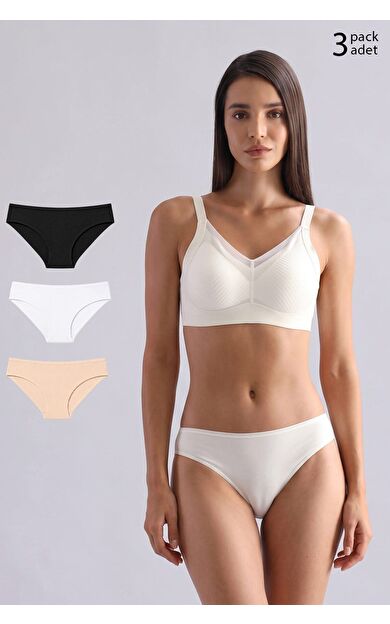 Mısırlı Modal By TENCEL HERA İnce Lastikli 3'Lü Brazillian Külot Siyah/Beyaz/Ten