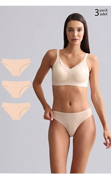 Mısırlı Modal By TENCEL HERA İnce Lastikli 3'Lü Brazillian Külot Ten