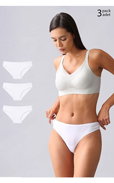 Mısırlı Modal By TENCEL HERA İnce Lastikli 3'Lü Brazillian Külot Beyaz