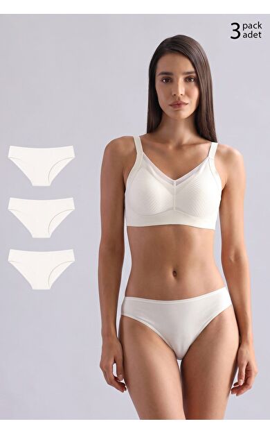 Mısırlı Modal By TENCEL HERA İnce Lastikli 3'Lü Brazillian Külot Ekru