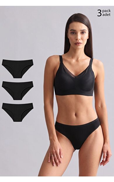 Mısırlı Modal By TENCEL HERA İnce Lastikli 3'Lü Brazillian Külot Siyah