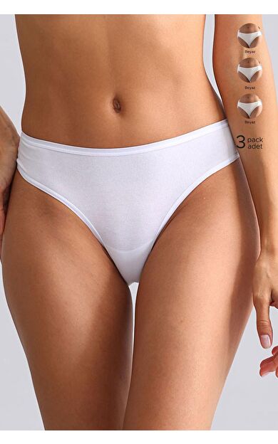 Mısırlı Modal By TENCEL HERA İnce Lastikli 3'Lü Brazillian Külot Beyaz