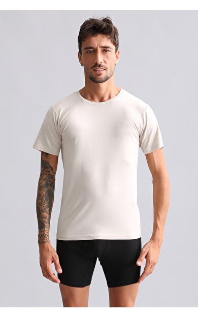 Mısırlı Modal By TENCEL HERCULES Slim Fit Bisiklet Yaka Fanila / T-Shirt Toprak Bej