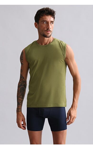 Mısırlı Modal By TENCEL HERCULES Slim Fit Bisiklet Yaka Sporcu Atlet / T-Shirt Haki