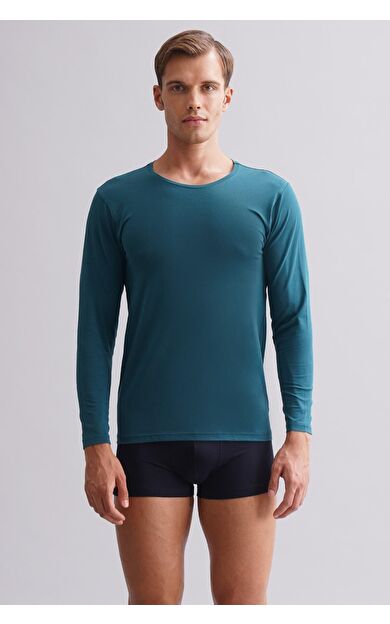 Mısırlı Modal By TENCEL HERCULES Slim Fit Bisiklet Yaka Uzun Kollu Fanila / T-Shirt Toprak Bej