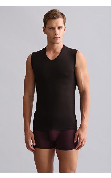 Mısırlı Modal By TENCEL HERCULES Slim Fit V Yaka Sporcu Atlet / T-Shirt Kahverengi