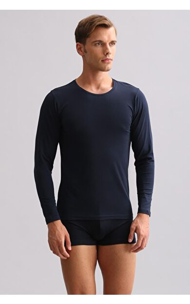 Mısırlı Modal By TENCEL HERCULES Slim Fit Bisiklet Yaka Uzun Kollu Fanila / T-Shirt Lacivert