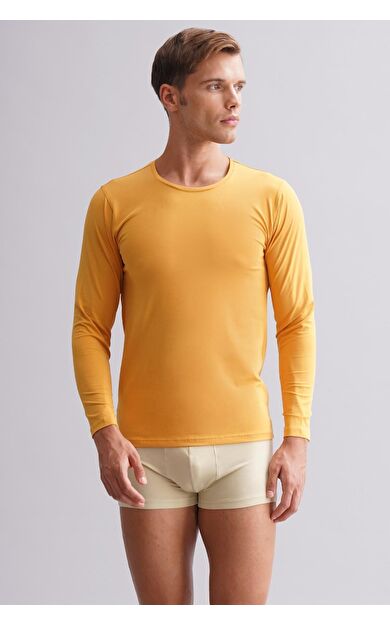 Mısırlı Modal By TENCEL HERCULES Slim Fit Bisiklet Yaka Uzun Kollu Fanila / T-Shirt Hardal