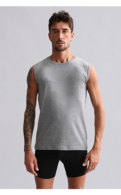 Mısırlı Modal By TENCEL HERCULES Slim Fit Bisiklet Yaka Sporcu Atlet / T-Shirt Gri Melanj