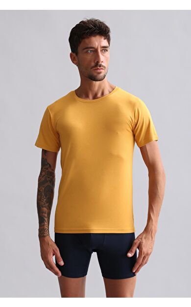 Mısırlı Modal By TENCEL HERCULES Slim Fit Bisiklet Yaka Fanila / T-Shirt Hardal