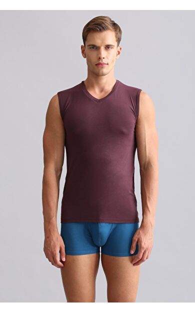 Mısırlı Modal By TENCEL HERCULES Slim Fit V Yaka Sporcu Atlet / T-Shirt Mor