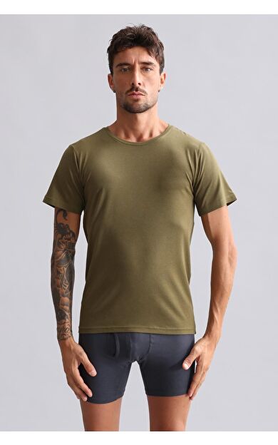 Mısırlı Modal By TENCEL HERCULES Slim Fit Bisiklet Yaka Fanila / T-Shirt Koyu Haki