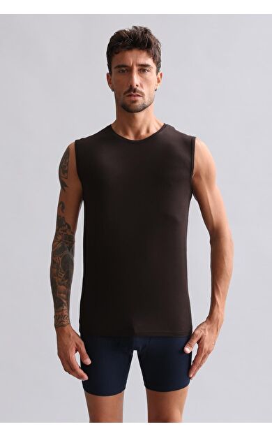 Mısırlı Modal By TENCEL HERCULES Slim Fit Bisiklet Yaka Sporcu Atlet / T-Shirt Kahverengi