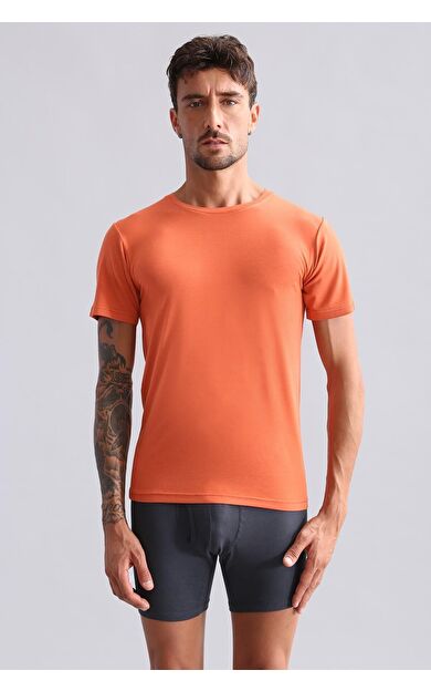 Mısırlı Modal By TENCEL HERCULES Slim Fit Bisiklet Yaka Fanila / T-Shirt Pas Kırmızı