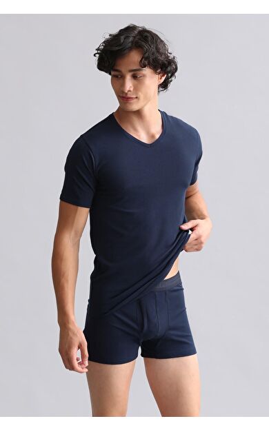 Mısırlı Modal By TENCEL HERCULES Slim Fit V Yaka Fanila / T-Shirt Lacivert