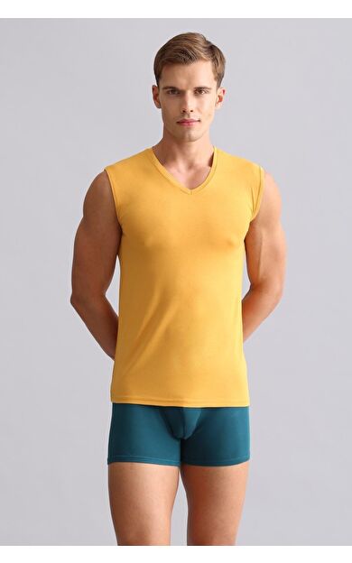 Mısırlı Modal By TENCEL HERCULES Slim Fit V Yaka Sporcu Atlet / T-Shirt Hardal