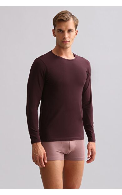 Mısırlı Modal By TENCEL HERCULES Slim Fit Bisiklet Yaka Uzun Kollu Fanila / T-Shirt Mor