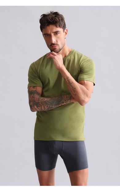 Mısırlı Modal By TENCEL HERCULES Slim Fit Bisiklet Yaka Fanila Haki