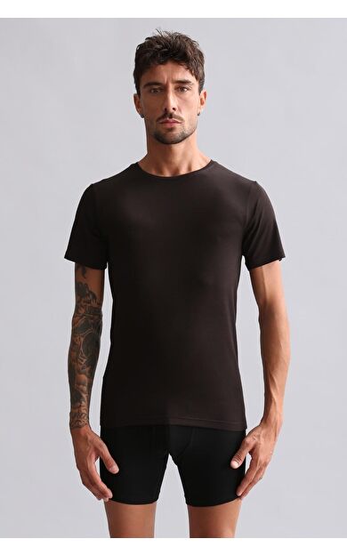 Mısırlı Modal By TENCEL HERCULES Slim Fit Bisiklet Yaka Fanila / T-Shirt Kahverengi