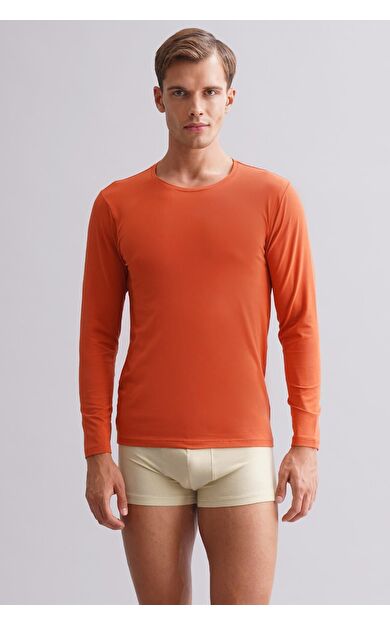 Mısırlı Modal By TENCEL HERCULES Slim Fit Bisiklet Yaka Uzun Kollu Fanila / T-Shirt Pas Kırmızı