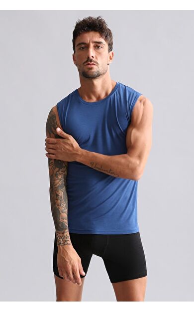 Mısırlı Modal By TENCEL HERCULES Slim Fit Bisiklet Yaka Sporcu Atlet / T-Shirt Gece Mavisi