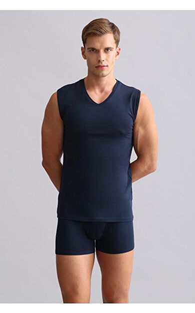 Mısırlı Modal By TENCEL HERCULES Slim Fit V Yaka Sporcu Atlet / T-Shirt Lacivert