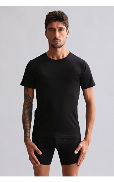 Mısırlı Modal By TENCEL HERCULES Slim Fit Bisiklet Yaka Fanila / T-Shirt Siyah