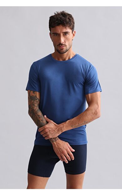 Mısırlı Modal By TENCEL HERCULES Slim Fit Bisiklet Yaka Fanila / T-Shirt Gece Mavisi