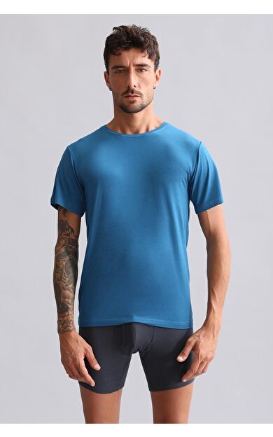 Mısırlı Modal By TENCEL HERCULES Slim Fit Bisiklet Yaka Fanila / T-Shirt Petrol
