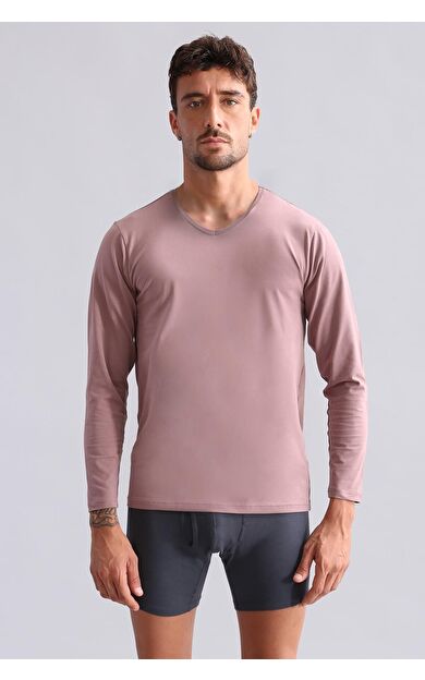 Mısırlı Modal By TENCEL HERCULES Slim Fit V Yaka Uzun Kollu Fanila / T-Shirt Lavender