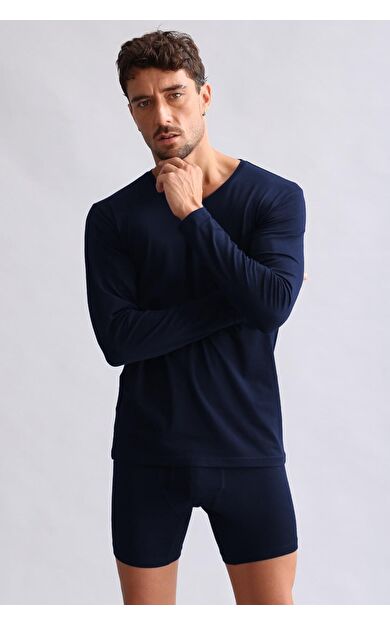 Mısırlı Modal By TENCEL HERCULES Slim Fit V Yaka Uzun Kollu Fanila / T-Shirt Lacivert