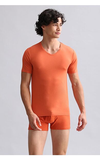 Mısırlı Modal By TENCEL HERCULES Slim Fit V Yaka Fanila / T-Shirt Pas Kırmızı
