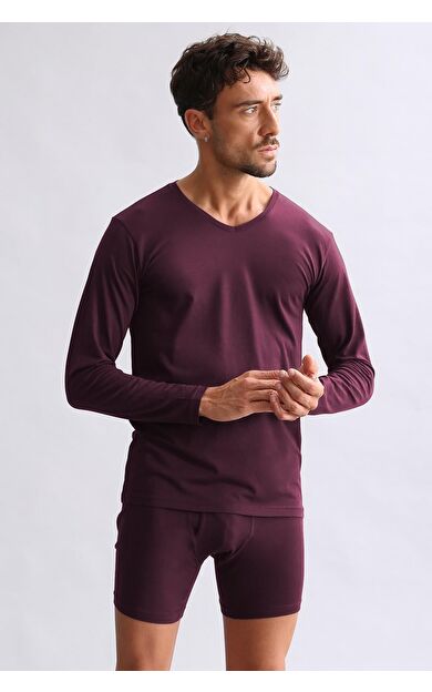 Mısırlı Modal By TENCEL HERCULES Slim Fit V Yaka Uzun Kollu Fanila / T-Shirt Mor