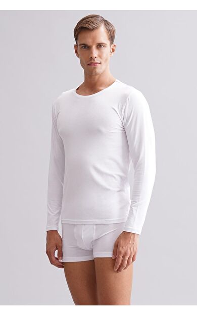 Mısırlı Modal By TENCEL HERCULES Slim Fit Bisiklet Yaka Uzun Kollu Fanila / T-Shirt Beyaz
