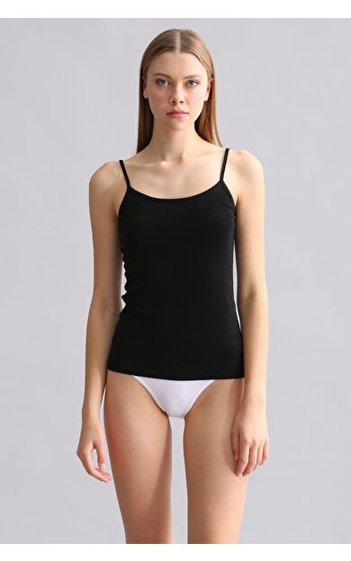Mısırlı Modal By TENCEL SARAH İnce Askılı Atlet Siyah