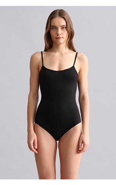 Mısırlı Modal By TENCEL SNAP İnce Askılı Bodysuit Siyah