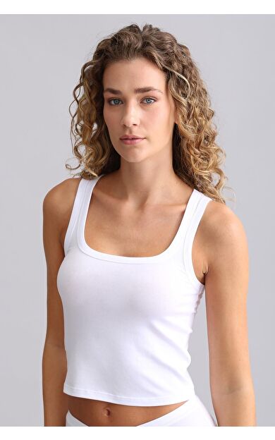 Mısırlı Modal By TENCEL U HELEN Kalın Askılı Crop / T-Shirt Beyaz