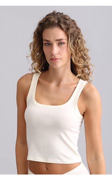 Mısırlı Modal By TENCEL U HELEN Kalın Askılı Crop / T-Shirt Ekru