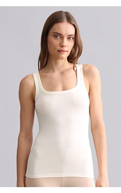 Mısırlı Modal By TENCEL U HELEN Kalın Askılı Long T-Shirt / Atlet Ekru