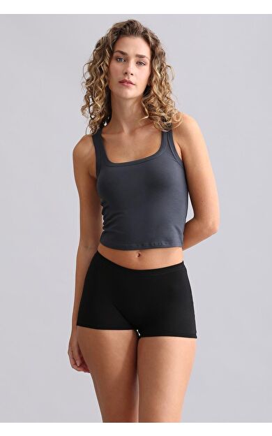 Mısırlı Modal By TENCEL U HELEN Kalın Askılı Crop / T-Shirt Antrasit