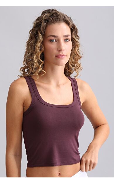 Mısırlı Modal By TENCEL U HELEN Kalın Askılı Crop / T-Shirt Mor