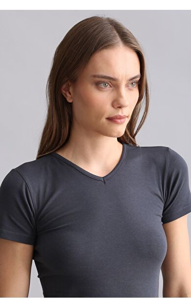 Mısırlı Modal By TENCEL VICTORIA V Yaka Fanila Antrasit